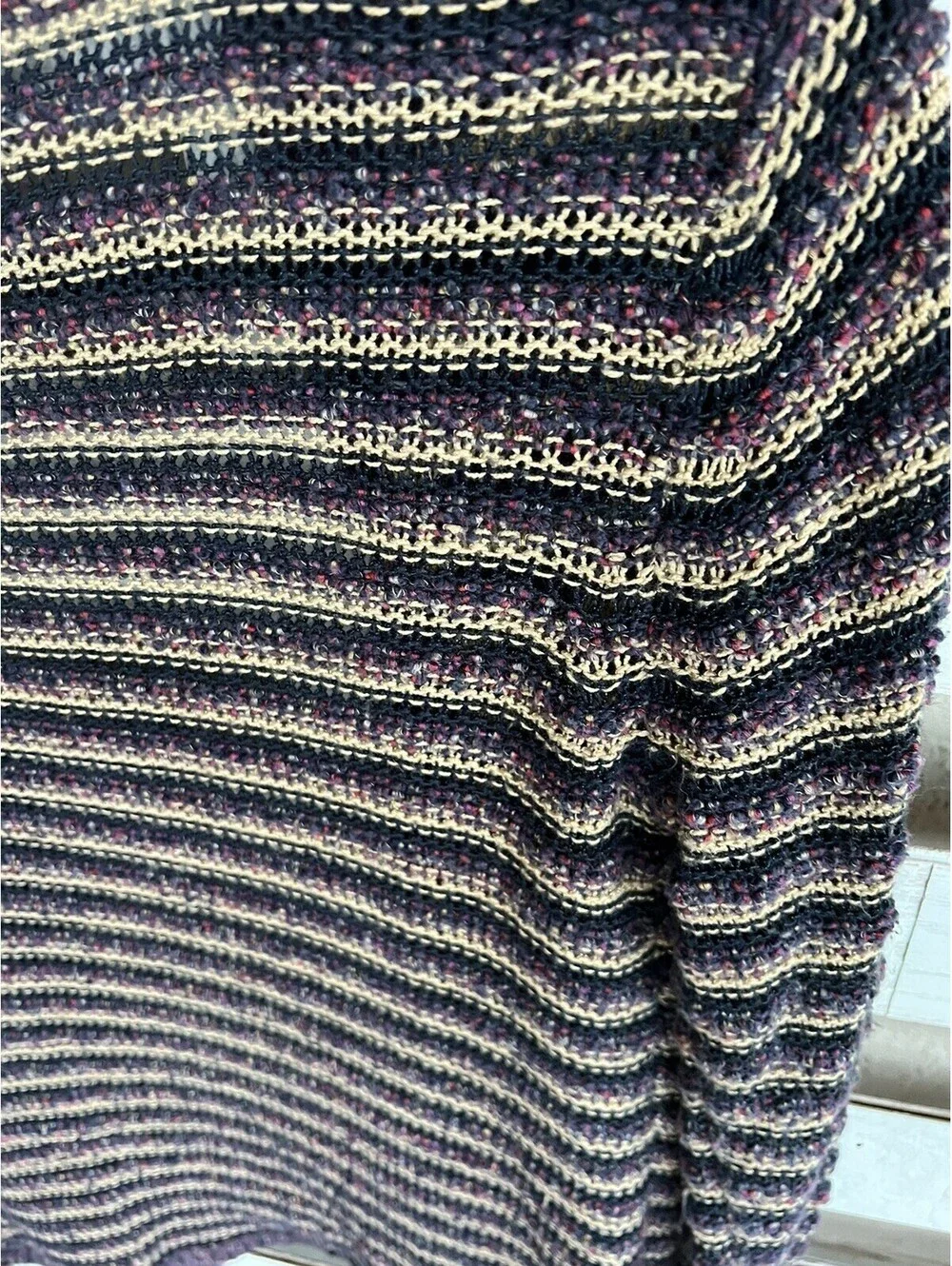 Lucky Brand Striped Pockets Long Cardigan Sweater  Purple Cream Size M.